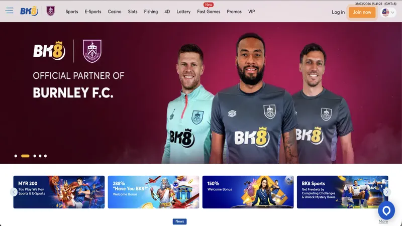 BK8 online casino homepage showing Malaysian player interface and game lobby